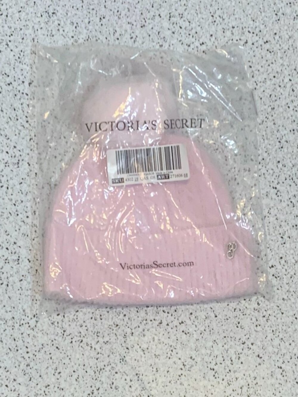 Victoria's Secret PINK Fuzzy Feels Beanie Bling Pom Pom Pink Tulip NWT